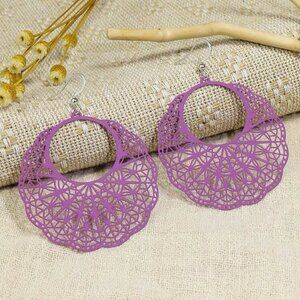 Long Drop Earring Cut Out Fan Trim Jewelry Women NWT Purple